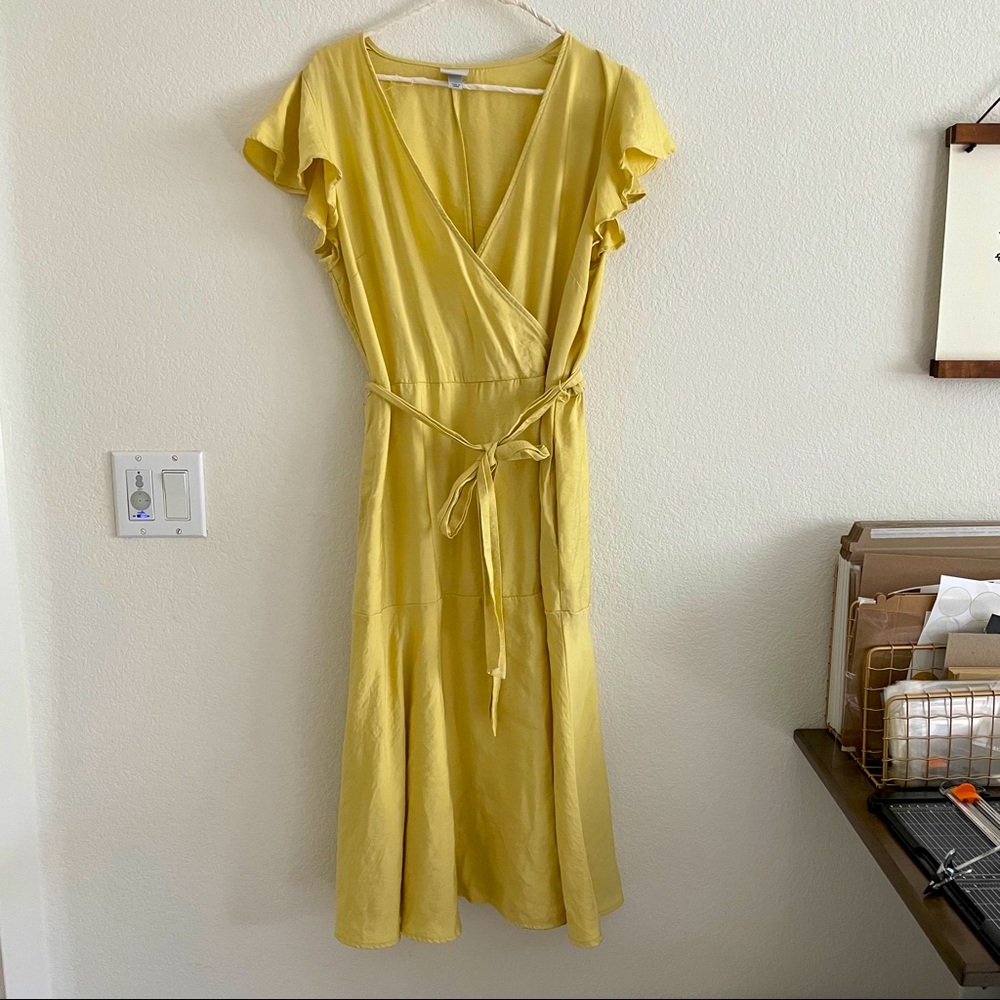 NWOT Sunny Yellow Faux Wrap Dress